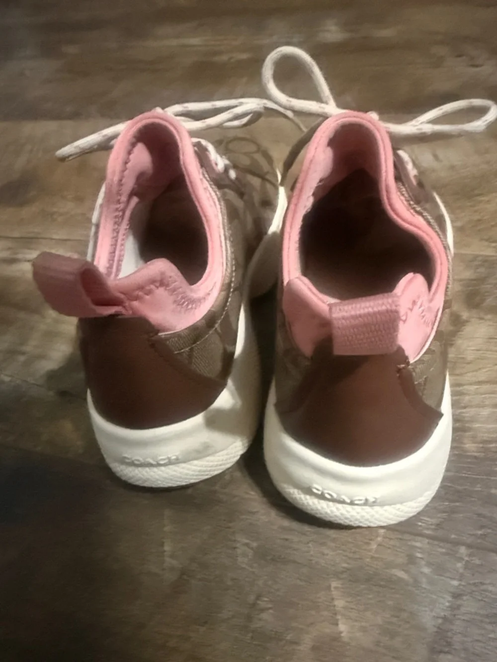 Coach Brown Signature Sneakers with Pink Accents Size 6